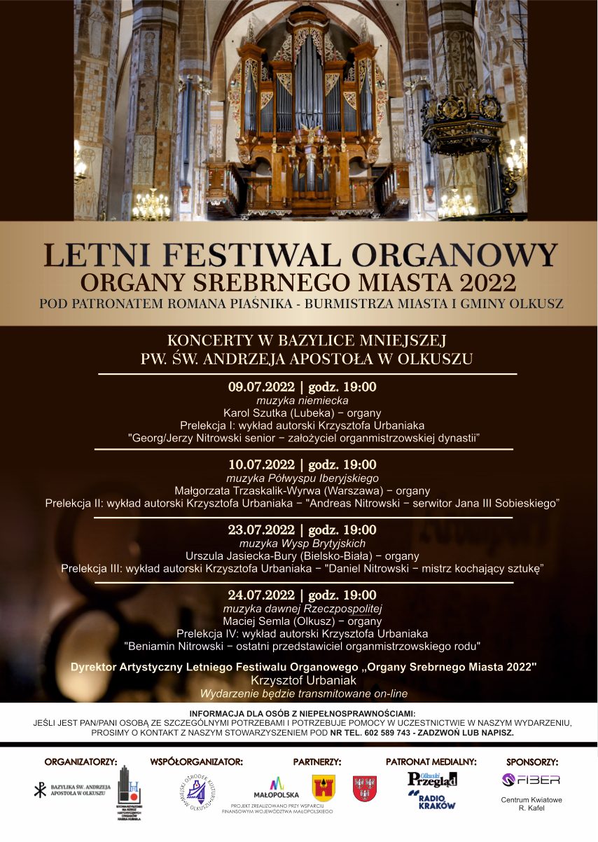 Plakat z programem koncertów organowych