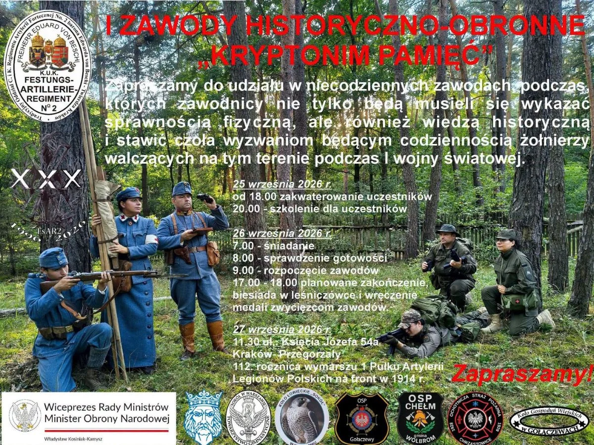 Grafika promocyjna wydarzenia I Zawody Historyczno-Obronne „Kryptonim Pamięć”