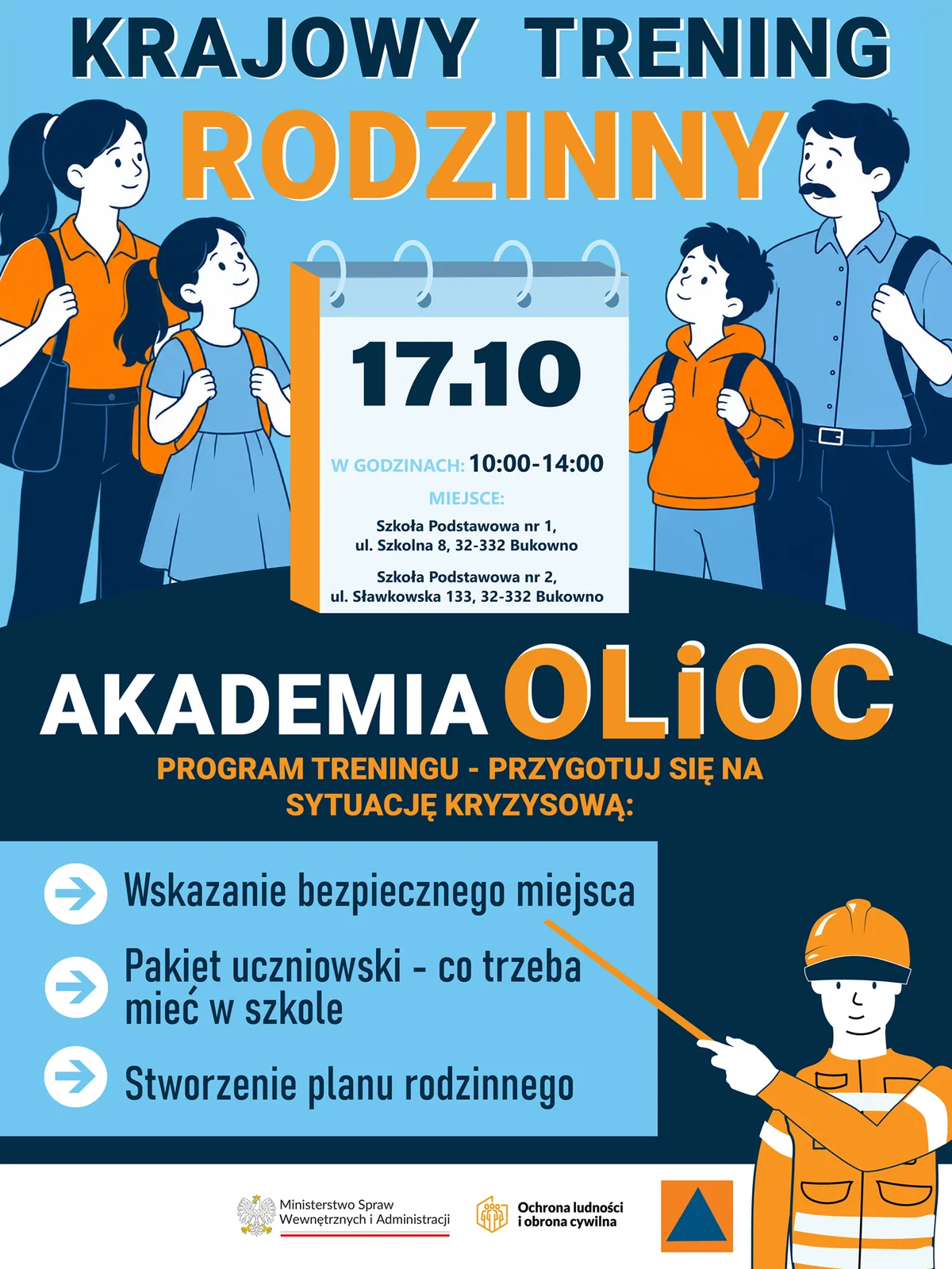 Grafika promocyjna wydarzenia Krajowy Trening Rodzinny Akademii Ochrony Ludności i Obrony Cywilnej