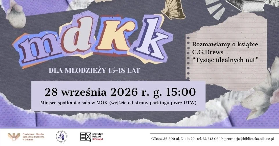 Grafika promocyjna wydarzenia Młodzieżowy Dyskusyjny Klub Książki w Olkuszu