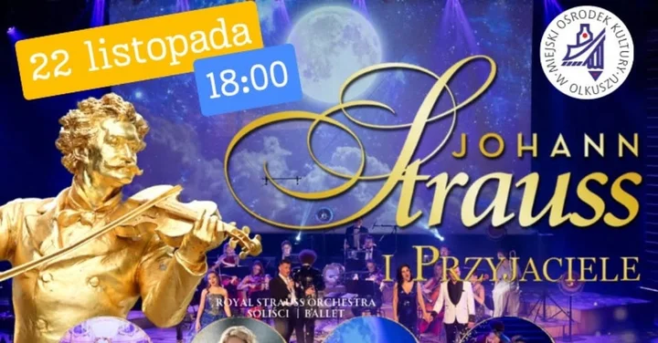 Obrazek przedstawia grafikę promocyjną wydarzenia Gala wiedeńska z muzyką Straussa w Olkuszu