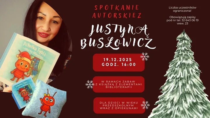 Grafika promocyjna wydarzenia Spotkanie autorskie z Justyną Busłowicz — Zabawy z książką