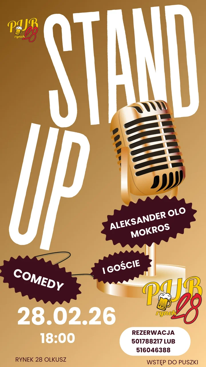 Grafika promocyjna wydarzenia Stand Up w Pub 28 — 28 lutego 2026