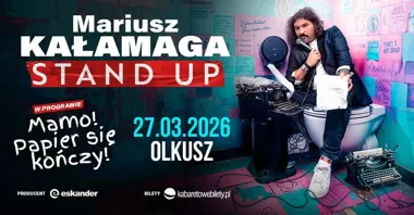 Grafika promocyjna wydarzenia Mariusz Kałamaga – „Mamo! Papier się kończy!” w Olkuszu
