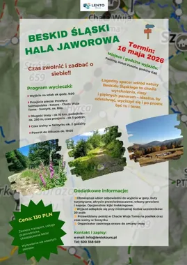 Grafika promocyjna wydarzenia Beskid Śląski: Hala Jaworowa — Czas zwolnić i zadbać o siebie