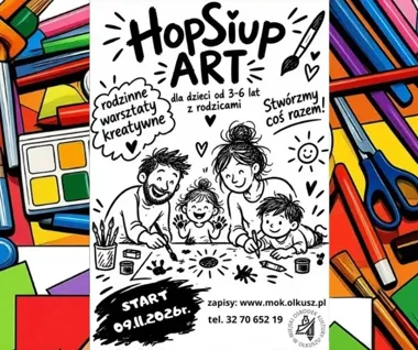 Grafika promocyjna wydarzenia HopSiup ART – rodzinne warsztaty kreatywne