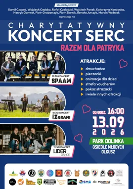 Grafika promocyjna wydarzenia Koncert Serc – Razem dla Patryka w Olkuszu