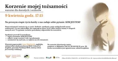 Grafika promocyjna wydarzenia Korzenie mojej tożsamości – warsztat dla dorosłych i seniorów w Olkuszu