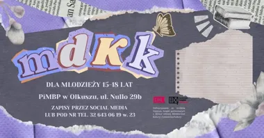 Grafika promocyjna wydarzenia Młodzieżowy Dyskusyjny Klub Książki w Olkuszu – spotkanie 16 kwietnia 2026