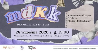 Grafika promocyjna wydarzenia Młodzieżowy Dyskusyjny Klub Książki w Olkuszu