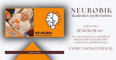 Grafika promocyjna wydarzenia NEUROBIC Akademia Umysłu Seniora w Olkuszu – bezpłatny trening pamięci i koncentracji