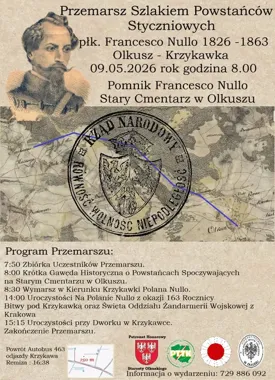 Grafika promocyjna wydarzenia Przemarsz Szlakiem Powstańców Styczniowych na 163. rocznicę bitwy pod Krzykawką