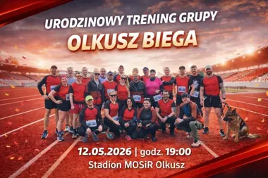 Grafika promocyjna wydarzenia Urodzinowy trening w Olkuszu – sportowe świętowanie 12. urodzin na stadionie MOSiR