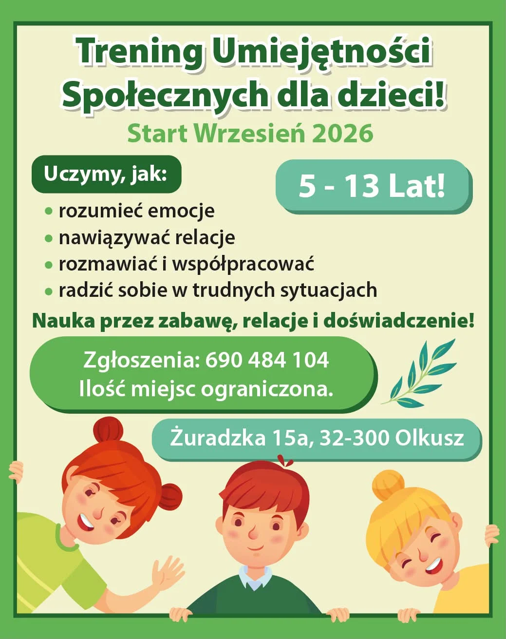 Grafika promocyjna wydarzenia Trening Umiejętności Społecznych dla dzieci
