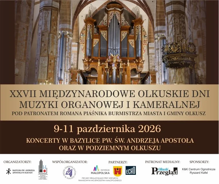 Grafika promocyjna wydarzenia XXVII Międzynarodowe Olkuskie Dni Muzyki Organowej i Kameralnej