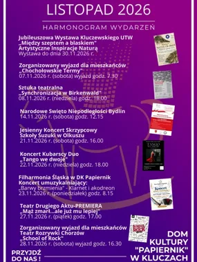Dziewięć wydarzeń w listopadzie w Kluczach. Będą też dwa wyjazdy