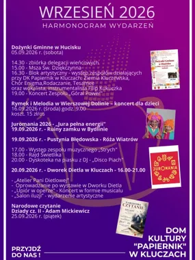 Dom Kultury Papiernik podaje wrześniowy program. Przed nami Narodowe Czytanie