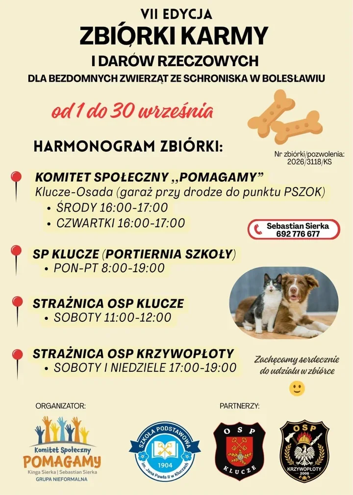 Mieszkańcy Kluczów mogą pomóc zwierzętom. Zbiórka potrwa cały wrzesień