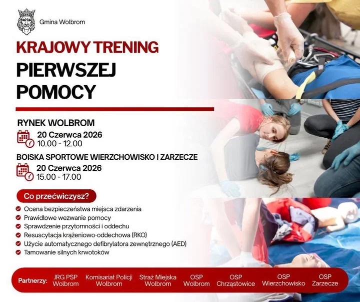 W gminie Wolbrom ruszą trzy treningi pierwszej pomocy. Rynek i boiska na liście